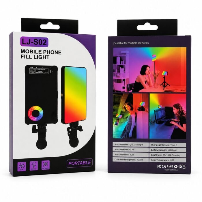 Luz LED RGB Recargable con Clip para Celular, Video y Selfies