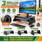 Soporte Elevador Ajustable para Monitor y Portátil de 3 Alturas con Repisa Organizadora – Negro