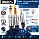 Cable de Audio Estéreo DIGITAL 3.5 mm Macho a 2 Plug 6.3 mm Macho 3.6 Metros
