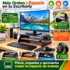 Soporte Elevador Ajustable para Monitor y Portátil de 3 Alturas con Repisa Organizadora – Negro