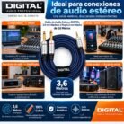 Cable de Audio Estéreo DIGITAL 3.5 mm Macho a 2 Plug 6.3 mm Macho 3.6 Metros