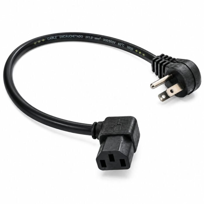 Cable de Poder para PC en L 90° 45 cm NEMA 5-15P a IEC C13 Hembra Cable de Poder para PC en L 90° 45 cm NEMA 5-15P a IEC C13 Hembra
