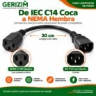 Cable Adaptador de Poder C14 Coca Macho a NEMA 5-15R Hembra 30 cm