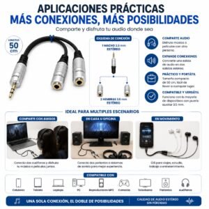 Cable de Audio Estéreo DIGITAL 3.5 mm Macho a 2 Hembras 3.5 mm de 50 cm