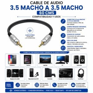 Cable de Audio DIGITAL 3.5 mm Macho a 3.5 mm Macho 60 cm Estéreo