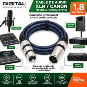 Cable de Audio DIGITAL XLR / Canon Macho a Hembra 3 Pines 1,8 Metros