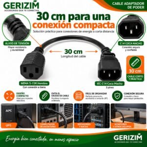 Cable Adaptador de Poder C14 Coca Macho a NEMA 5-15R Hembra 30 cm