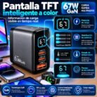 Cargador Rápido GaN 67W con Pantalla TFT – 2 USB-C + 1 USB-A