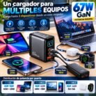 Cargador Rápido GaN 67W con Pantalla TFT – 2 USB-C + 1 USB-A