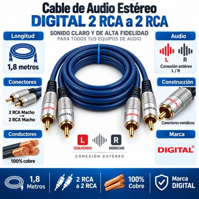 Cable de Audio DIGITAL 2 RCA Macho a 2 RCA Macho 1,8 Metros