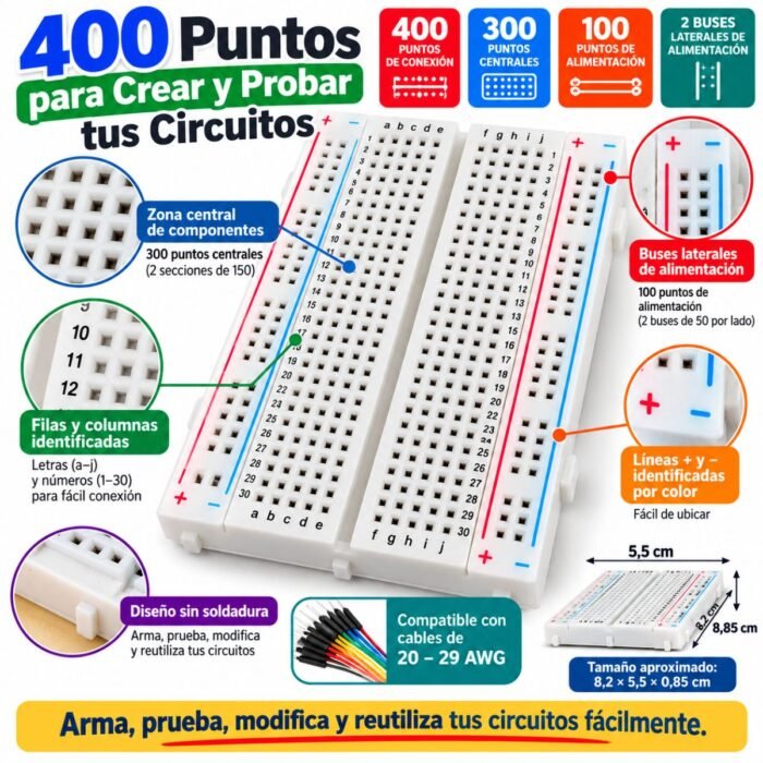 Protoboard Pequeña Blister 400 Puntos Protoboard Pequeña Blister 400 Puntos