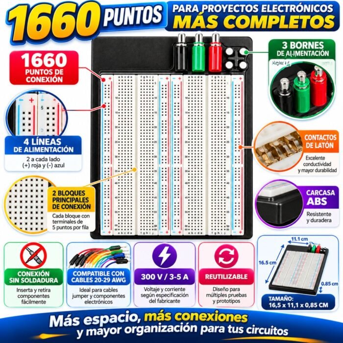 Protoboard 4 Buses - 1660 Puntos