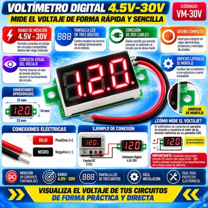 VOLTÍMETRO DIGITAL 4.5V-30V VOLTÍMETRO DIGITAL 4.5V-30V