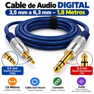 Extensión 1 macho 3,5 mm estéreo a 1 macho 6,3 mm monofónico, 1,8 m