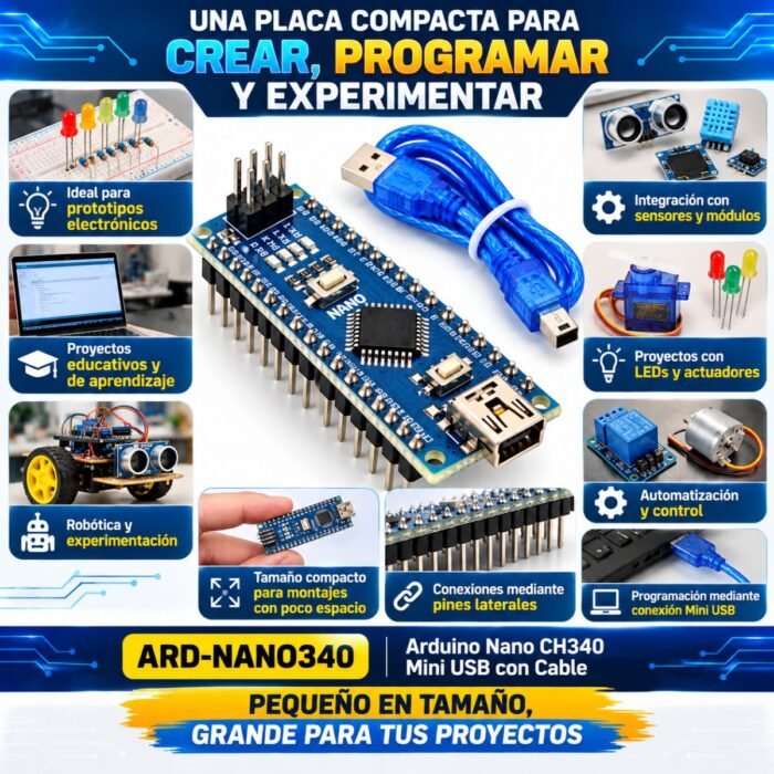 Arduino Nano CH340 Mini USB con Cable Arduino Nano CH340 Mini USB con Cable